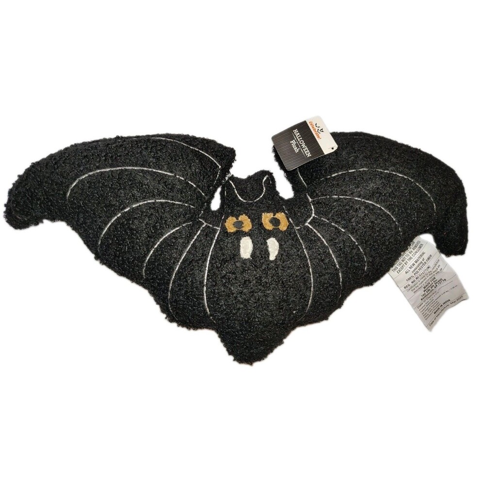 Halloween Bat Plush Throw Pillow Sherpa Boucle Black NWT